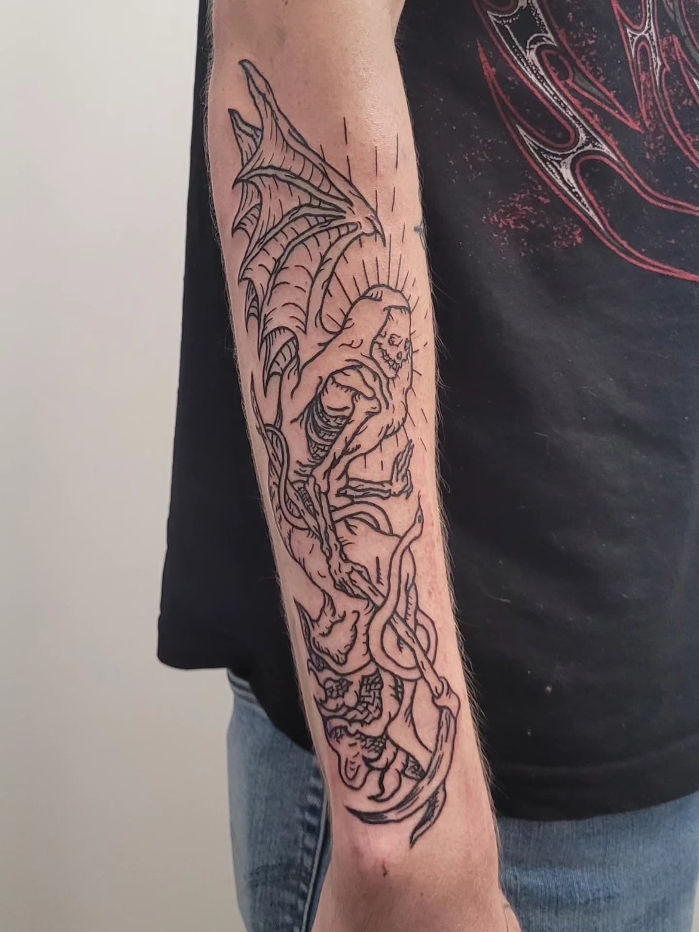Fine line. — Winged Reaper — forearm by Bash